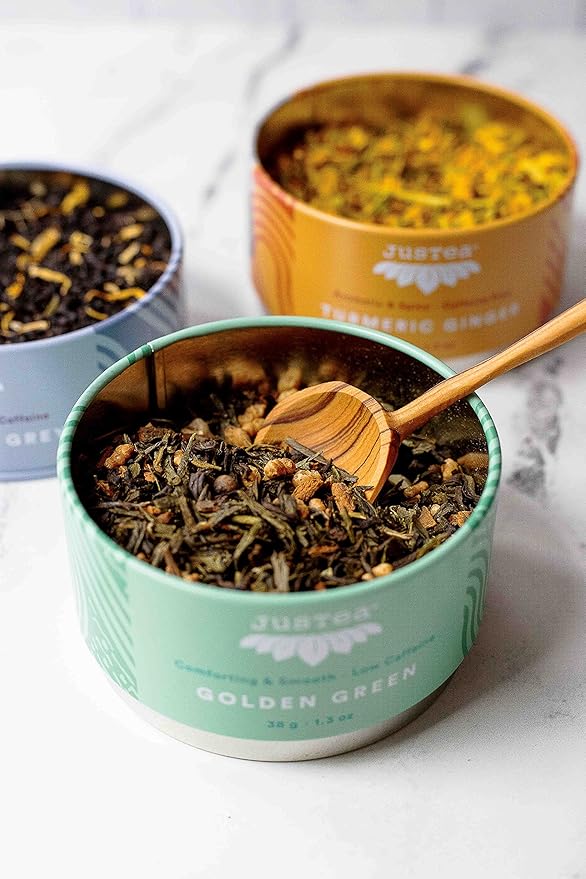 JUSTEA Assorted Tea Trio Tins With Spoon, 110 GR
