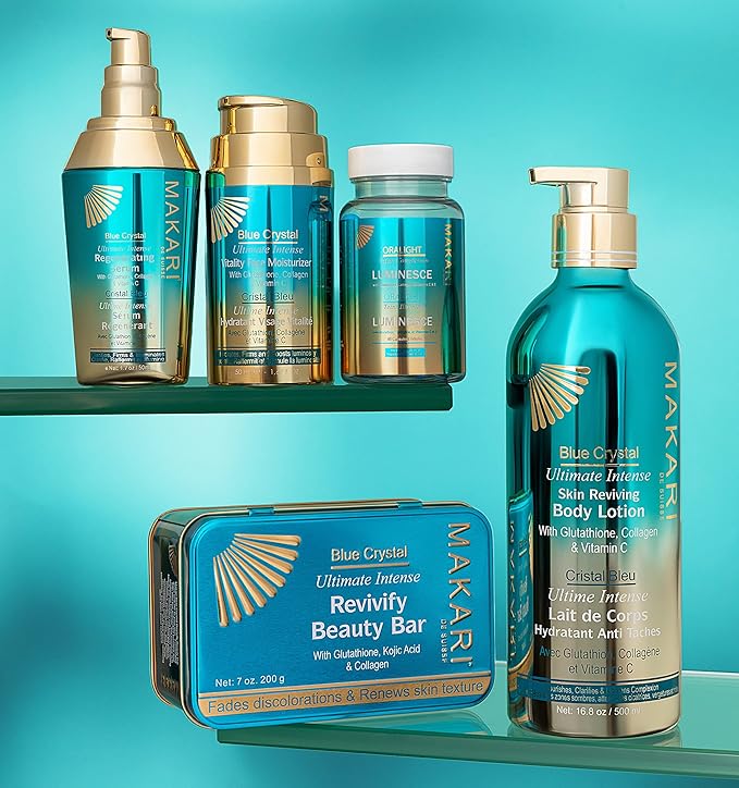 Makari Ultimate Intense Blue Crystal Skin Reviving Body Lotion 16.8 oz | Body Lotion with Glutathione & Collagen | Body Moisturizer and Body Cream with Vit C | Body Skin Care Product for Women & Men