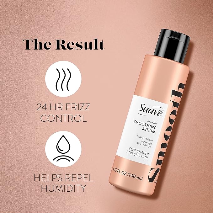 Suave Simply Styled Hair Smoothing Serum – Anti-Frizz Hair Serum, Anti-Humidity, 24H Frizz Control for Smooth & Sleek Hair, 4.75 oz (Pack of 2)