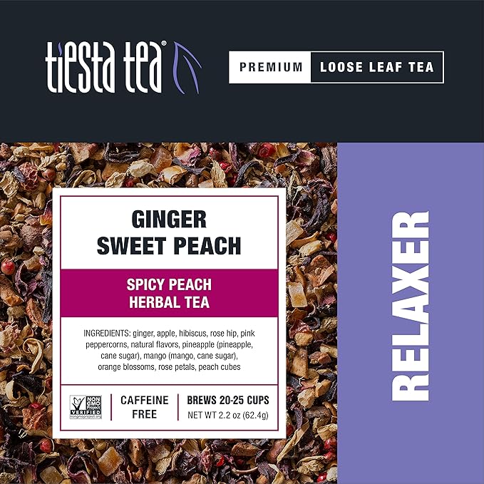 Tiesta Tea - Ginger Sweet Peach, Loose Leaf Spicy Peach Herbal Tea, Non-Caffeinated, Hot & Iced Tea, 2.2 oz Pouch - 25 Cups, Natural Flavored, Stress Relief, Herbal Tea Loose Leaf Blend (Pack of 3)