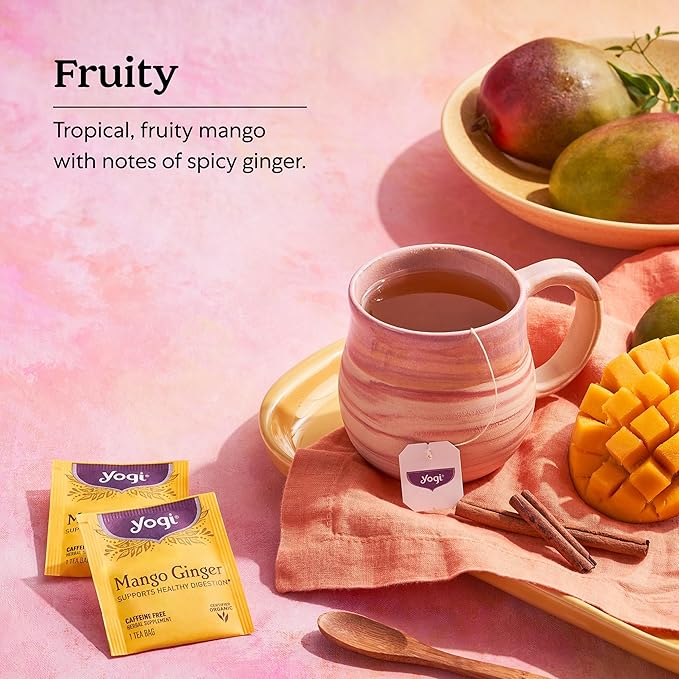 Yogi Tea Mango Ginger Tea - 16 Tea Bags per Pack (4 Packs) - Organic Ginger Root Tea to Support Healthy Digestion - Contains Antioxidants - Includes Cinnamon Bark, Rooibos Leaf, Mango Flavor & More