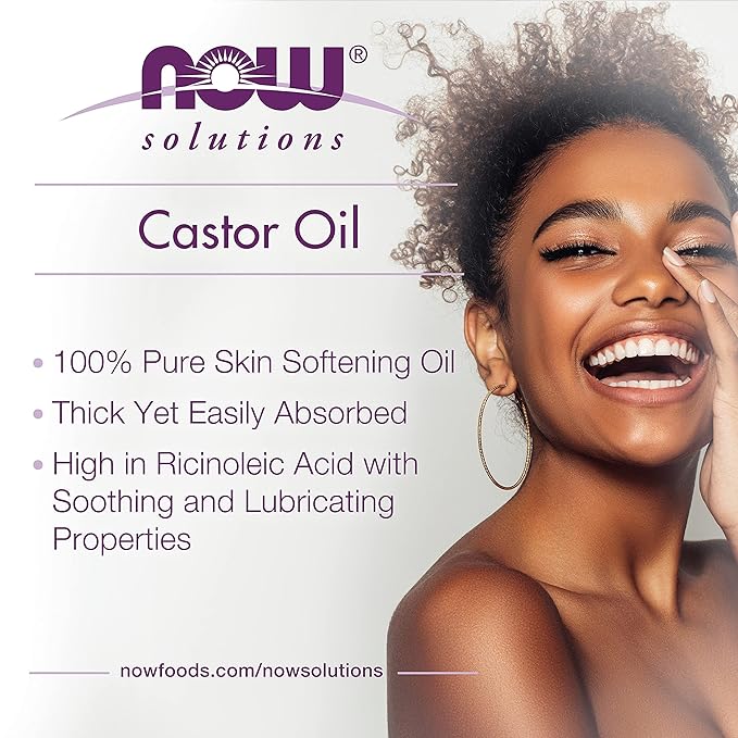 NOW Foods Solutions, Castor Oil, 100% Pure Versatile Skin Care, Multi-Purpose Skin Softener, 4-Ounce