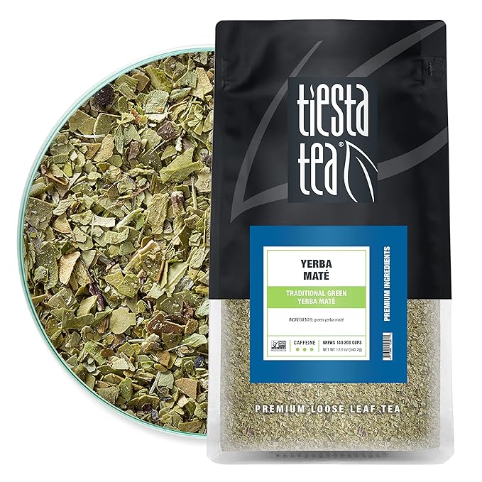 Tiesta Tea - Yerba Mate | Loose Leaf | Traditional Green Maté Tea | Premium High Caffeinated Blend | Make Hot or Iced | Brews Up to 200 Cups | All Natural Flavors | 12oz Resealable Bulk Pouch
