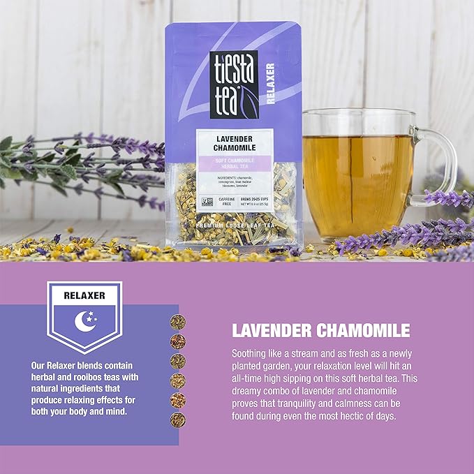 Tiesta Tea - Lavender Chamomile, Loose Leaf Soft Chamomile Herbal Tea, Non-Caffeinated, Hot & Iced Tea, 0.9 oz Pouch - 25 Cups, Natural, Stress Relief & Health Support, Herbal Tea Loose (Pack of 2)