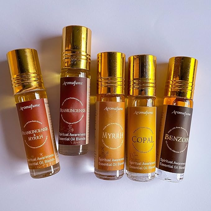 Spiritual Awareness Pure Resin Essential Oil Roll-On Blend Gift Set by Aromafume | 6 x 6ml | Frankincense, Copal, Benzoin, Frankincense&Myrrha | for Meditation, Spiritual Awakening & Prayer