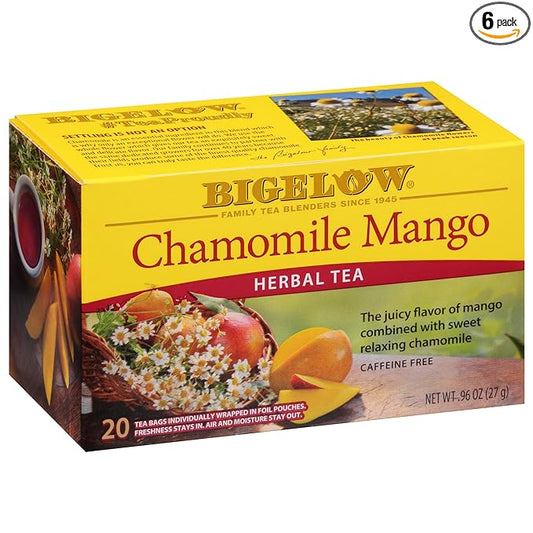 Bigelow Tea Chamomile Mango Herbal Tea, Caffeine Free Tea with Mango, 20 Count Box (Pack of 6), 120 Total Tea Bags
