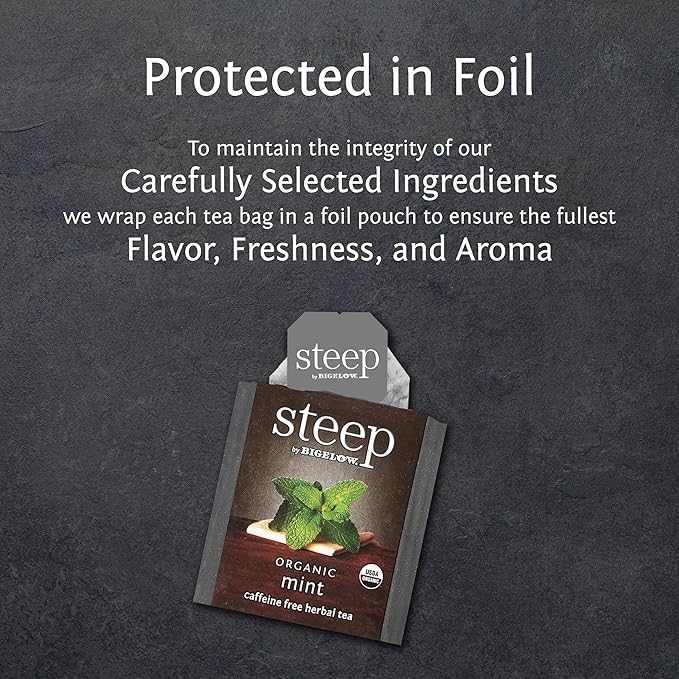steep by Bigelow Organic Mint Herbal Tea, Caffeine Free, 20 Count (Pack of 6), 120 Total Tea Bags
