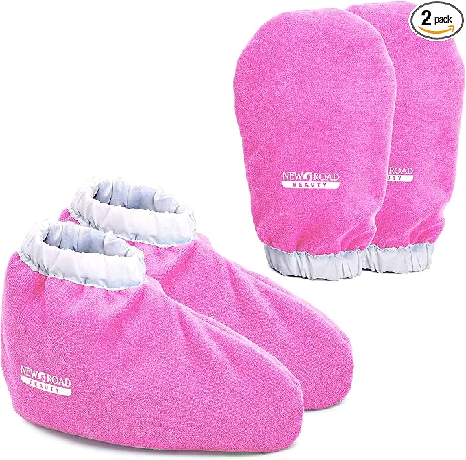 Paraffin Wax Mitts for Hand and Foot, Thick Heat Therapy Insulated Terry Cloth for Paraffin Treatments, Use for Pedicure Foot Spa - Pink