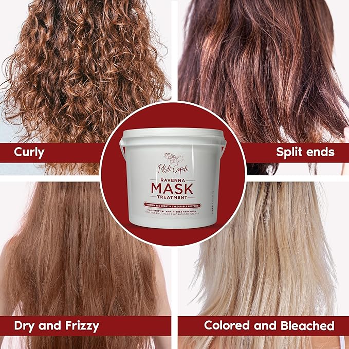 Ravenna B-tox Repair Kit - Treatment (1 Kg/35.2 Fl Oz) Formaldehyde-Free + Mask for Damaged Hair (1,5 Kg/ 52.9 fl oz) - Straightening, Intense Shine & Moisture for All Types