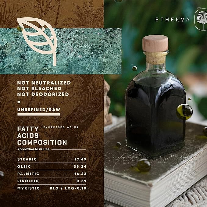 ETHERVA Tamanu Oil | No Chemicals | Natural Scent | Unrefined, Raw, Cold Pressed, Solidifies in Winter | Wild Grown Organic Indian Origin | DIY Face, Body, Scalp & Hair | PET Bottle 16.9 Fl Oz