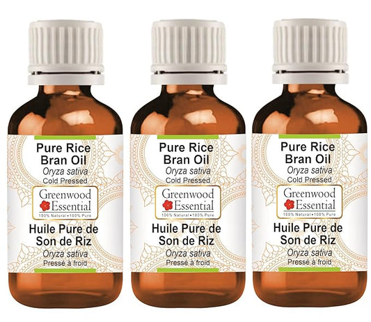 Pure Rice Bran Oil (Oryza Sativa) Cold Pressed (Pack of Three) 100ml X 3 (10 oz)