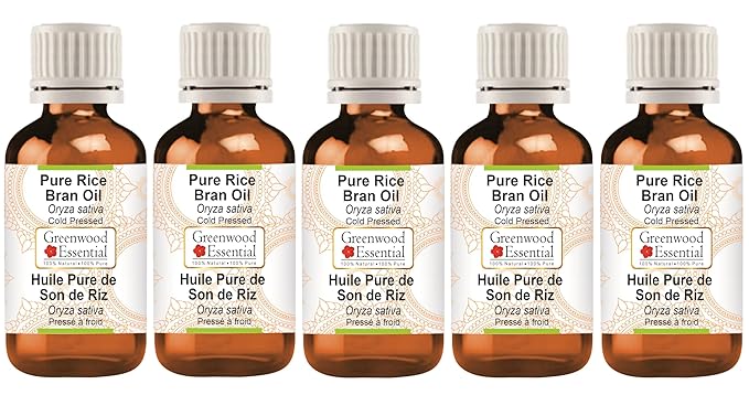 Pure Rice Bran Oil (Oryza Sativa) Cold Pressed (Pack of Five) 100ml X 5 (16.9 oz)